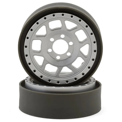 Vanquish Products 2.2" Battle Born Wheels Whiskey CNC Alum Crawl Beadlock Silver