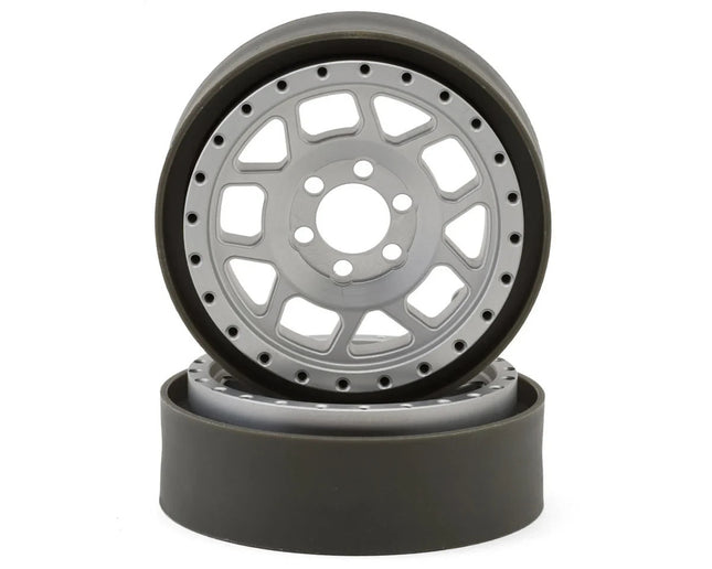 Vanquish Products 2.2" Battle Born Wheels Whiskey CNC Alum Crawl Beadlock Silver
