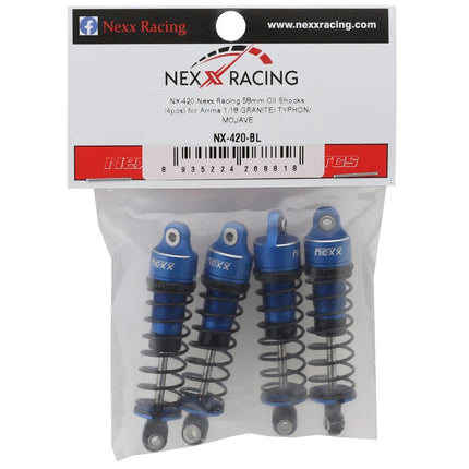 NEXX Racing Arrma Grom Threaded Aluminum Oil-Filled Shocks (Blue) (4) (58mm)