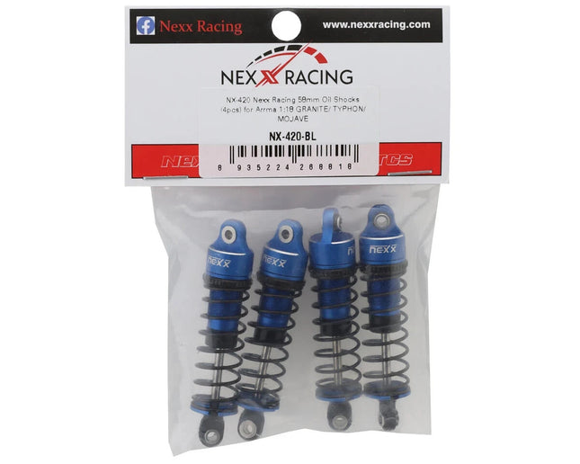 NEXX Racing Arrma Grom Threaded Aluminum Oil-Filled Shocks (Blue) (4) (58mm)