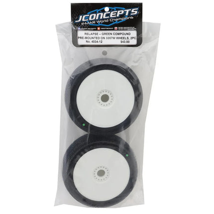 JConcepts Relapse Pre-Mounted 1/8th Buggy Tires (White) (2) (Green) JCO4034-12