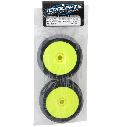 JConcepts Stalkers 1/8 Pre-Mounted Buggy Tire (2) (Yellow) (Green) JCO3175-22