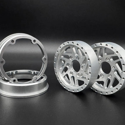 Reefs RC CROSSMAN 1.9" Aluminum Beadlock Wheels (Silver) (2) w/Reef Hubs & Rings