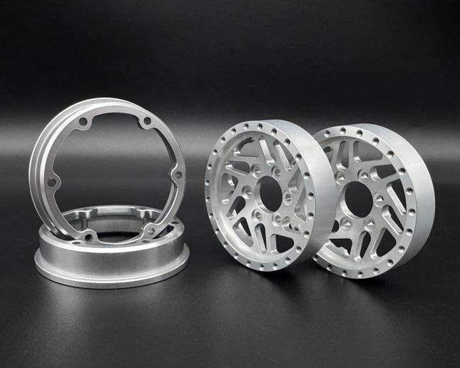 Reefs RC CROSSMAN 1.9" Aluminum Beadlock Wheels (Silver) (2) w/Reef Hubs & Rings