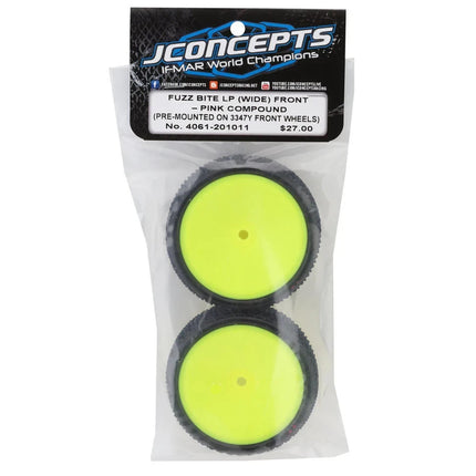JConcepts Fuzz Bite LP Wide 2.2" Pre-Mounted 2WD Front Buggy Carpet Tires (Pink)