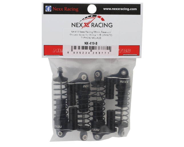 NEXX Racing Arrma Grom Reservoir Threaded Aluminum Oil-Filled Shocks Black 58mm