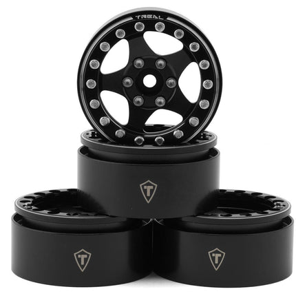Treal Hobby Type E 1.9" Classic 5-Spoke Beadlock Wheels Black/Black TLHTWHEEL39