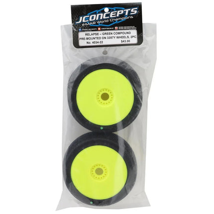 JConcepts Relapse Pre-Mounted 1/8th Buggy Tires (Yellow) (2) (Green) JCO4034-22