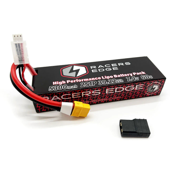 Racers Edge 5300Mah 2S 7.4V 60C Hard Case Lipo Battery Xt60 Plug With TRX Adapt