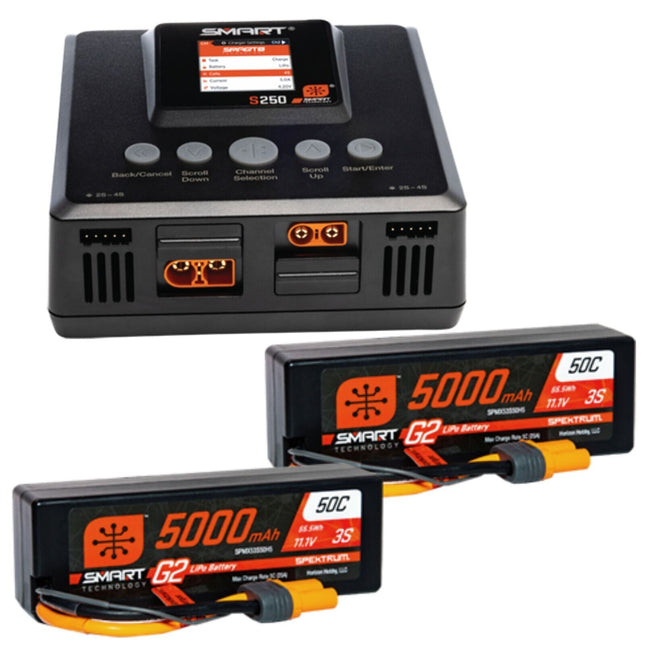 Spektrum Smart Powerstage 6S Bundle: (2) G2 5000mAh 3S LiPo IC5 & S250 Charger