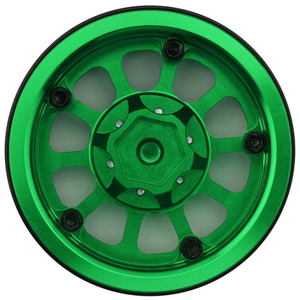 Treal Hobby Type V2 1.9" Beadlock Wheels (Green/Silver)
