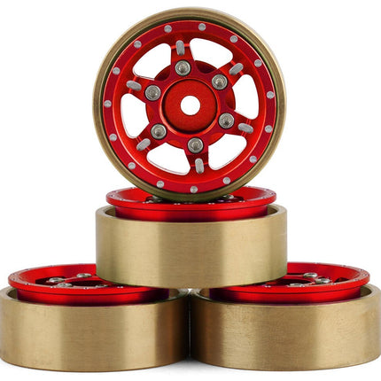 Samix SCX24 Aluminum & Brass Adjustable Offset 1.0" Beadlock Wheels Red 23.75g