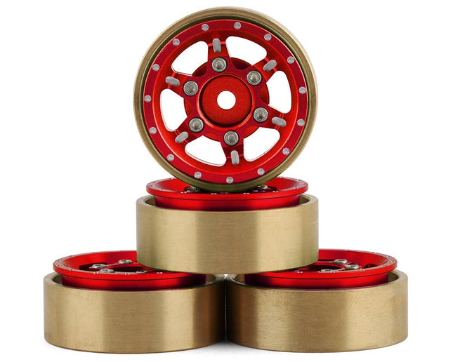 Samix SCX24 Aluminum & Brass Adjustable Offset 1.0" Beadlock Wheels Red 23.75g