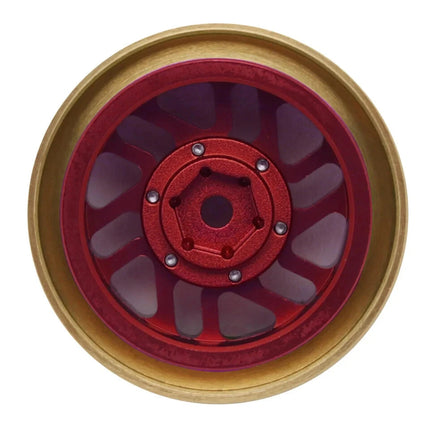 Samix Alum/Brass 1.0" Beadlock Wheel Set TRX4M w/7mm Hex Red 35g Adj. Offset