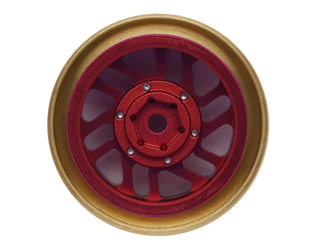 Samix Alum/Brass 1.0" Beadlock Wheel Set TRX4M w/7mm Hex Red 35g Adj. Offset