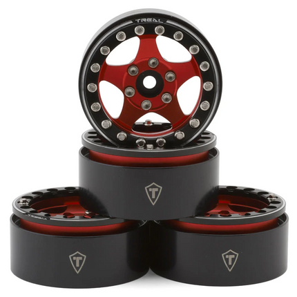 Treal Hobby X003KV5UCP Type E 1.9" Classic 5-Spoke Beadlock Wheels Red/Black