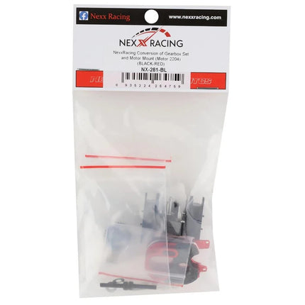 NEXX Racing SCX24 2204 Motor Mount & Conversion Gearbox Set (Black/Red)