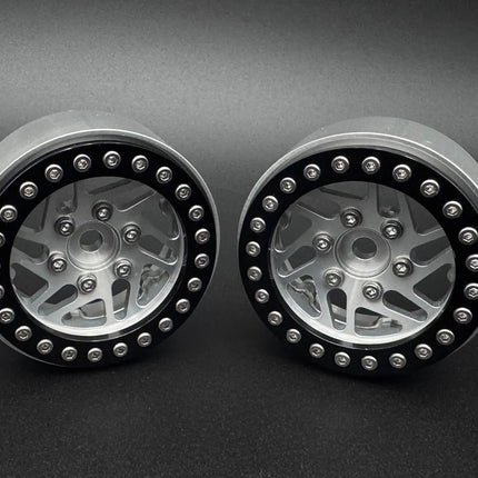 Reefs RC CROSSMAN 1.9" Aluminum Beadlock Wheels (Silver) (2) w/Reef Hubs & Rings