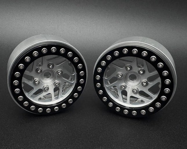 Reefs RC CROSSMAN 1.9" Aluminum Beadlock Wheels (Silver) (2) w/Reef Hubs & Rings