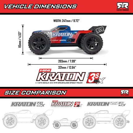 Arrma Mini Kraton 3S BLX 4X4 1/16 RTR Brushless Speed Monster Truck (Teal/Pink) w/2.4GHz Radio, 3S LiPo Battery & Charger ARA2508ST2