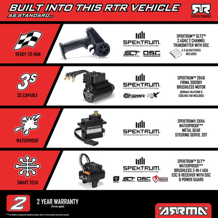 Arrma Mini Kraton 3S BLX 4X4 1/16 RTR Brushless Speed Monster Truck (Black/Red) w/2.4GHz Radio ARA2508T1