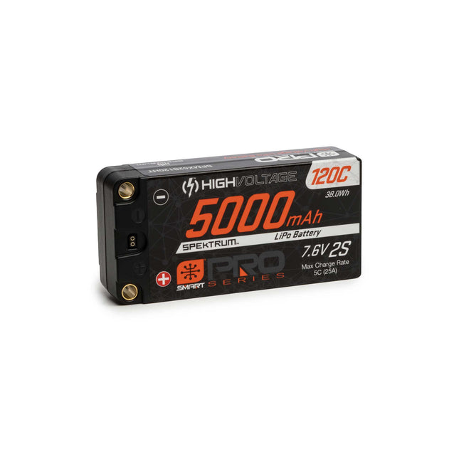 Spektrum 7.6V 5000mAh 2S 120C Smart Pro Race Shorty LiHV Battery Tubes 5mm SPMX52S120HT