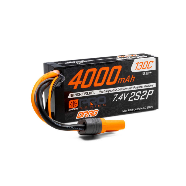 Spektrum 7.4V 4000mAh 2S 130C Smart No Prep Drag LiPo Battery IC5 SPMXDRB1