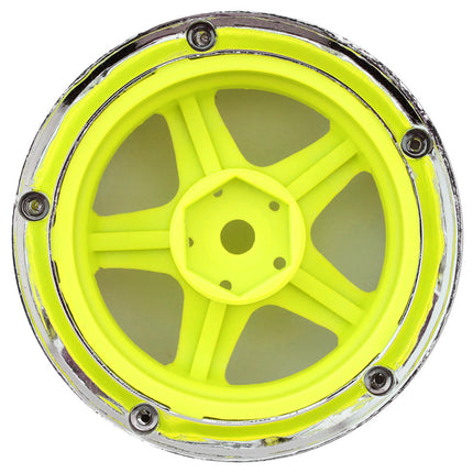 DS Racing DS-DE-030 Drift Element 5 Spoke Drift Wheels (Flu Yellow/Chrome Lip/Black Rivet) (2) (Adjustable Offset) w/12mm Hex DSC-DE-030