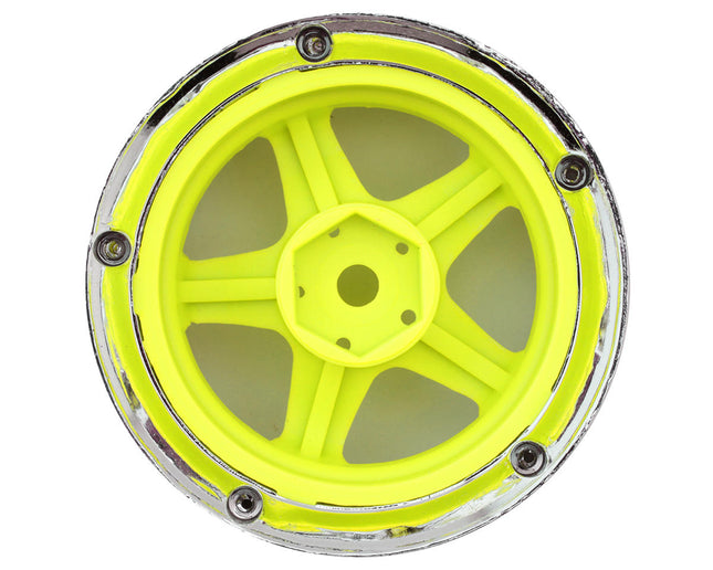 DS Racing DS-DE-030 Drift Element 5 Spoke Drift Wheels (Flu Yellow/Chrome Lip/Black Rivet) (2) (Adjustable Offset) w/12mm Hex DSC-DE-030