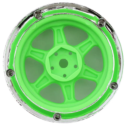 DS Racing Drift Element 6 Spoke Drift Wheels (Flu Green/Chrome Lip/Black Rivet) (2) (Adjustable Offset) w/12mm Hex DS-DE-228
