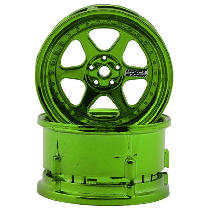 DS Racing Drift Element 6 Spoke Drift Wheels (Green Chrome) (2) (Adjustable Offset) w/12mm Hex DS-DE-232