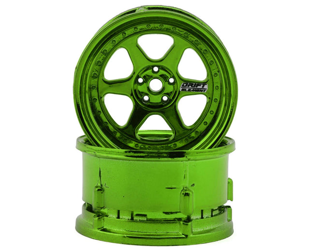DS Racing Drift Element 6 Spoke Drift Wheels (Green Chrome) (2) (Adjustable Offset) w/12mm Hex DS-DE-232