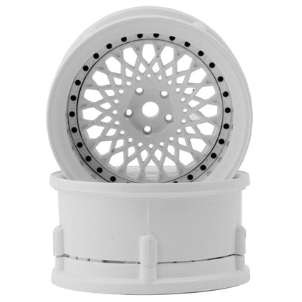 DS Racing DS-DE-302 Drift Element Mesh Drift Wheels (Triple White w/Black Rivets) (2) (Adjustable Offset) w/12mm Hex DSC-DE-302