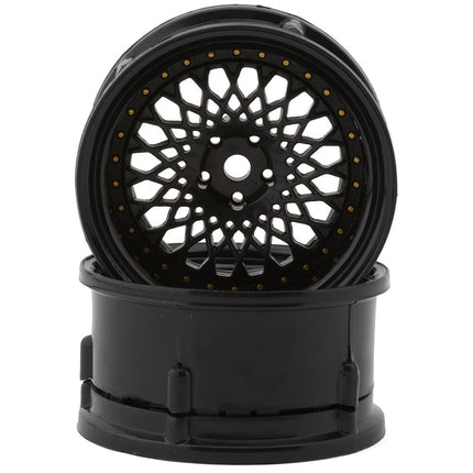 DS Racing DS-DE-307 Drift Element Mesh Drift Wheels (Triple Black w/Gold Rivets) (2) (Adjustable Offset) w/12mm Hex DSC-DE-307