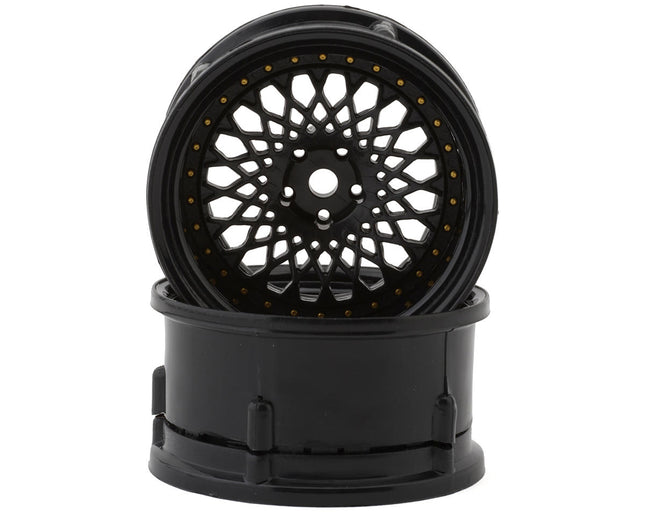 DS Racing DS-DE-307 Drift Element Mesh Drift Wheels (Triple Black w/Gold Rivets) (2) (Adjustable Offset) w/12mm Hex DSC-DE-307