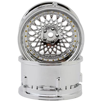 DS Racing DS-DE-309 Element Mesh 1/10 Drift Wheels (Tri Chrome w/Gold Rivets) (2) (Adjustable Offset) w/12mm Hex DSC-DE-309