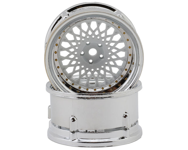 DS Racing DS-DE-311 Element Mesh 1/10 Drift Wheels (White w/Chrome Lip & Gold Rivets) (2) (Adjustable Offset) w/12mm Hex DSC-DE-311