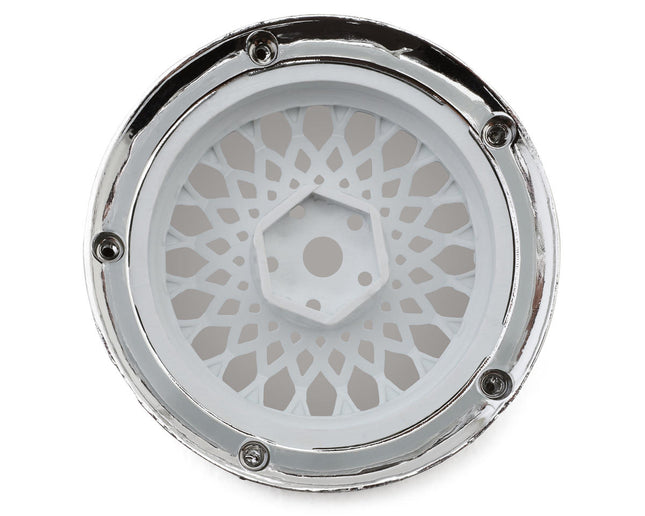 DS Racing DS-DE-311 Element Mesh 1/10 Drift Wheels (White w/Chrome Lip & Gold Rivets) (2) (Adjustable Offset) w/12mm Hex DSC-DE-311