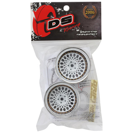 DS Racing DS-DE-311 Element Mesh 1/10 Drift Wheels (White w/Chrome Lip & Gold Rivets) (2) (Adjustable Offset) w/12mm Hex DSC-DE-311