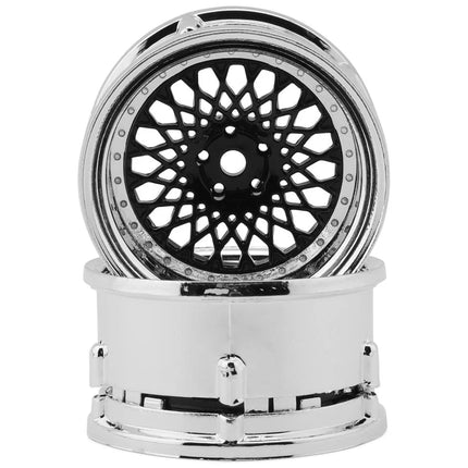 DS Racing DS-DE-312 Element Mesh 1/10 Drift Wheels (Black w/Chrome Lip) (2) (Adjustable Offset) w/12mm Hex DSC-DE-312