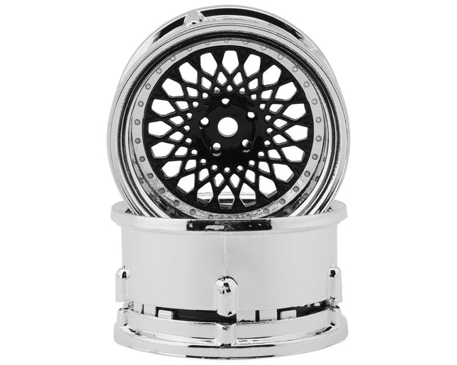 DS Racing DS-DE-312 Element Mesh 1/10 Drift Wheels (Black w/Chrome Lip) (2) (Adjustable Offset) w/12mm Hex DSC-DE-312