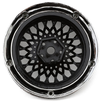 DS Racing DS-DE-313 Element Mesh 1/10 Drift Wheels (Black w/Chrome Lip & Gold Rivets) (2) (Adjustable Offset) w/12mm Hex DSC-DE-313