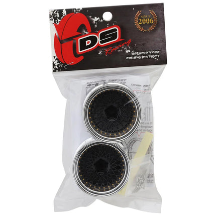 DS Racing DS-DE-313 Element Mesh 1/10 Drift Wheels (Black w/Chrome Lip & Gold Rivets) (2) (Adjustable Offset) w/12mm Hex DSC-DE-313
