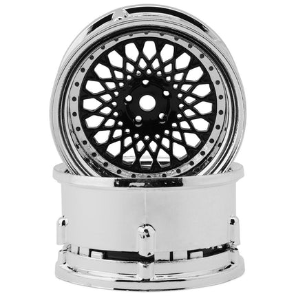 DS Racing DS-DE-314 Element Mesh 1/10 Drift Wheels (Black w/Chrome Lip & Black Rivets) (2) (Adjustable Offset) w/12mm Hex DSC-DE-314