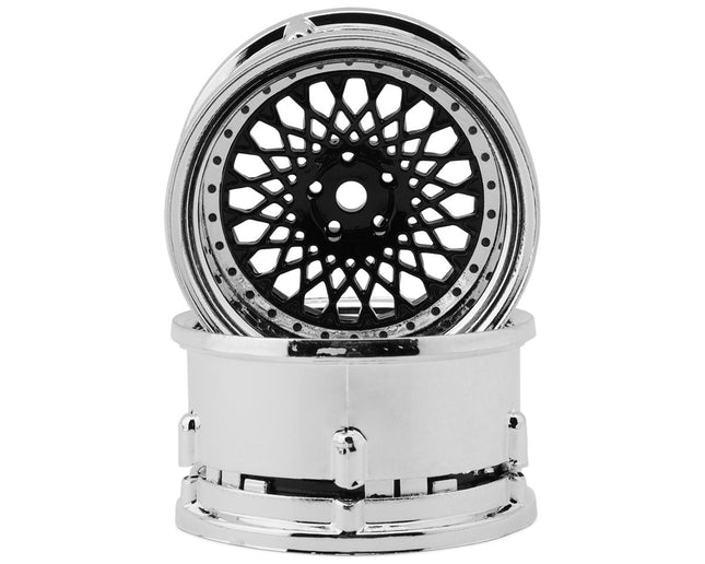 DS Racing DS-DE-314 Element Mesh 1/10 Drift Wheels (Black w/Chrome Lip & Black Rivets) (2) (Adjustable Offset) w/12mm Hex DSC-DE-314