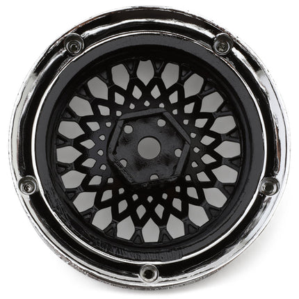 DS Racing DS-DE-314 Element Mesh 1/10 Drift Wheels (Black w/Chrome Lip & Black Rivets) (2) (Adjustable Offset) w/12mm Hex DSC-DE-314