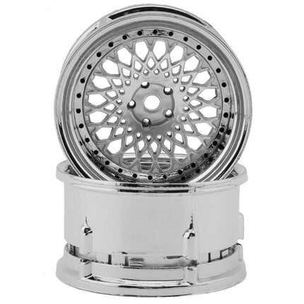 DS Racing DS-DE-316 Element Mesh 1/10 Drift Wheels (Silver w/Chrome Lip & Black Rivets) (2) (Adjustable Offset) w/12mm Hex DSC-DE-316