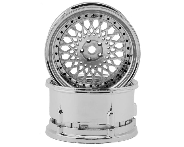 DS Racing DS-DE-316 Element Mesh 1/10 Drift Wheels (Silver w/Chrome Lip & Black Rivets) (2) (Adjustable Offset) w/12mm Hex DSC-DE-316