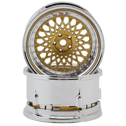 DS Racing DS-DE-317 Element Mesh 1/10 Drift Wheels (Gold w/Chrome Lip) (2) (Adjustable Offset) w/12mm Hex DSC-DE-317