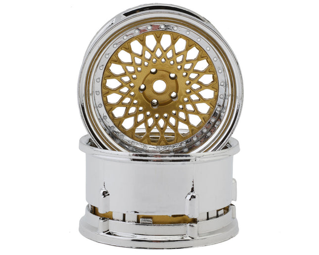 DS Racing DS-DE-317 Element Mesh 1/10 Drift Wheels (Gold w/Chrome Lip) (2) (Adjustable Offset) w/12mm Hex DSC-DE-317